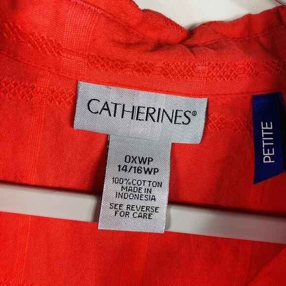 Catherines Plus Size 0X Petite Long Sleeve Button Front Top Orange 100% Cotton - Picture 4 of 5